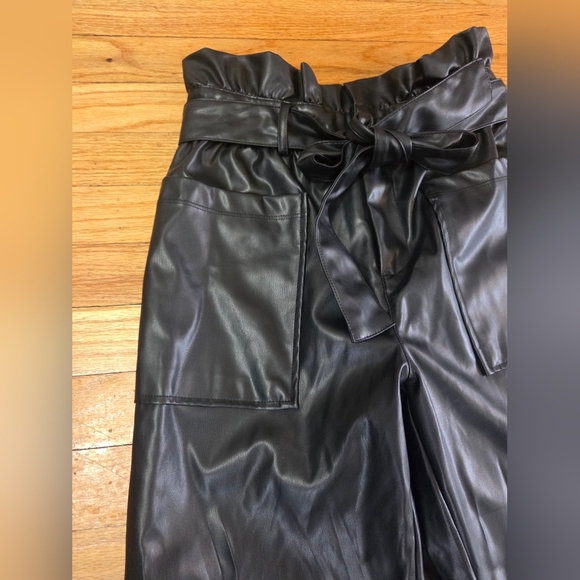 Who What Wear Black High-Waisted Faux Leather Trousers with Tie Waist EUC Size 2 - Picture 6 of 14